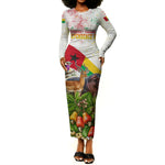 Guinea-Bissau Independence Day Long Sleeve Bodycon Dress African Wildlife Cashew Harvest National Flag