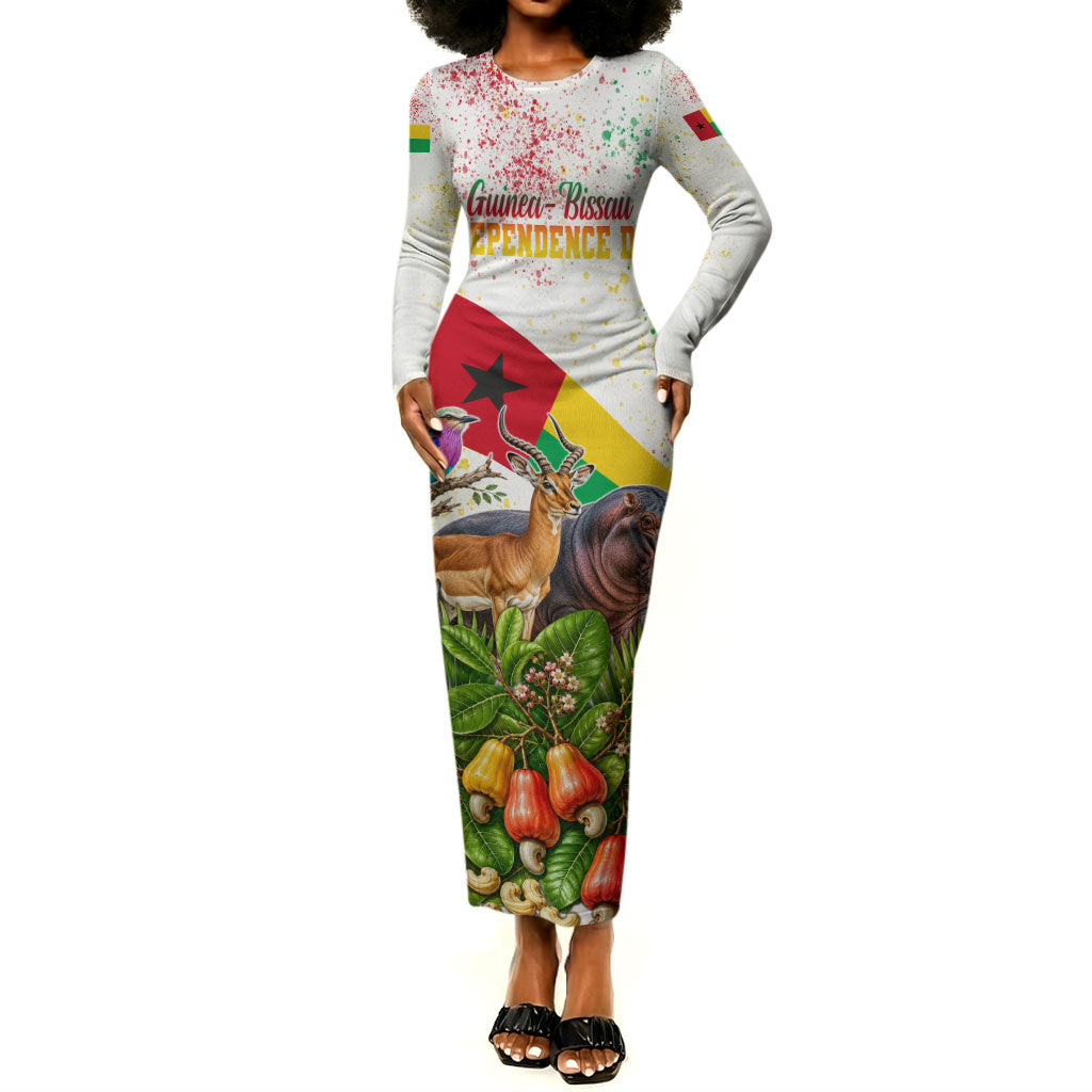 Guinea-Bissau Independence Day Long Sleeve Bodycon Dress African Wildlife Cashew Harvest National Flag