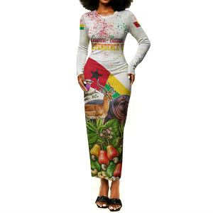 Guinea-Bissau Independence Day Long Sleeve Bodycon Dress African Wildlife Cashew Harvest National Flag