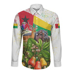 Guinea-Bissau Independence Day Long Sleeve Button Shirt African Wildlife Cashew Harvest National Flag