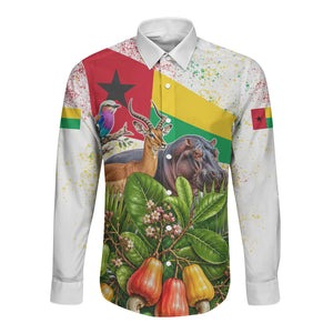 Guinea-Bissau Independence Day Long Sleeve Button Shirt African Wildlife Cashew Harvest National Flag