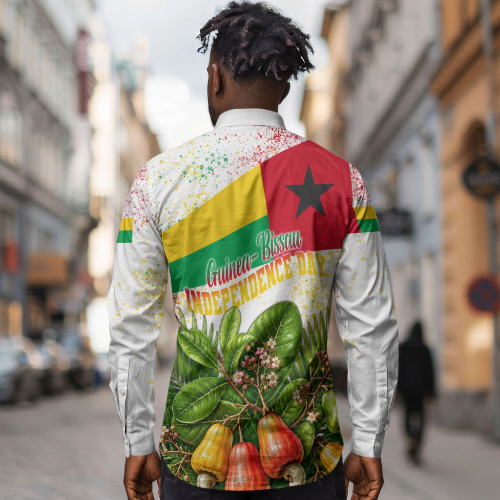 Guinea-Bissau Independence Day Long Sleeve Button Shirt African Wildlife Cashew Harvest National Flag