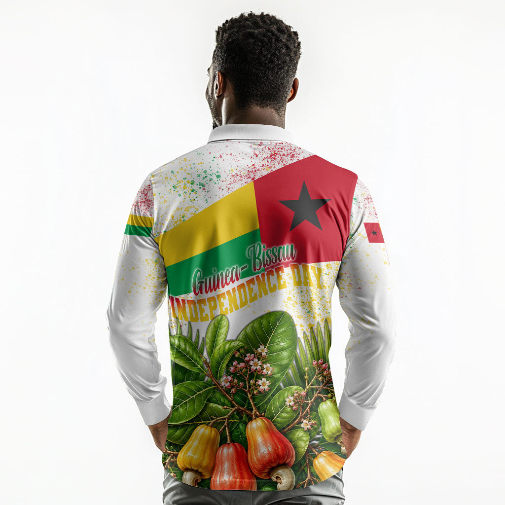 Guinea-Bissau Independence Day Long Sleeve Polo Shirt African Wildlife Cashew Harvest National Flag
