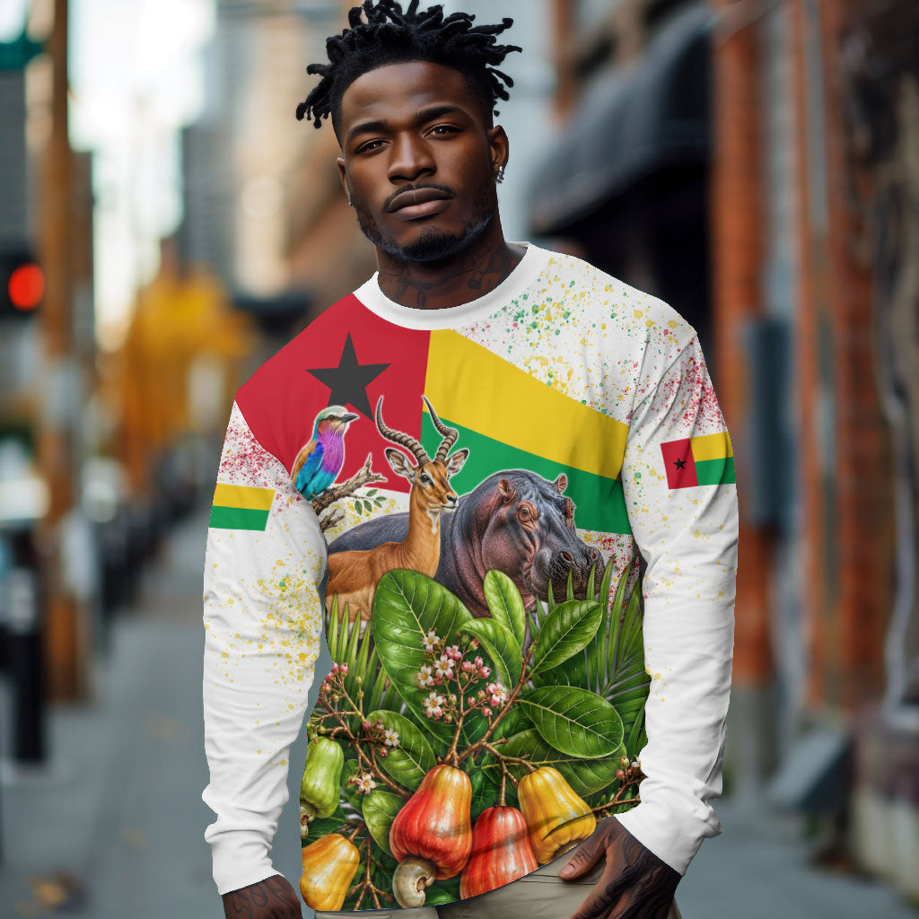 Guinea-Bissau Independence Day Long Sleeve Shirt African Wildlife Cashew Harvest National Flag