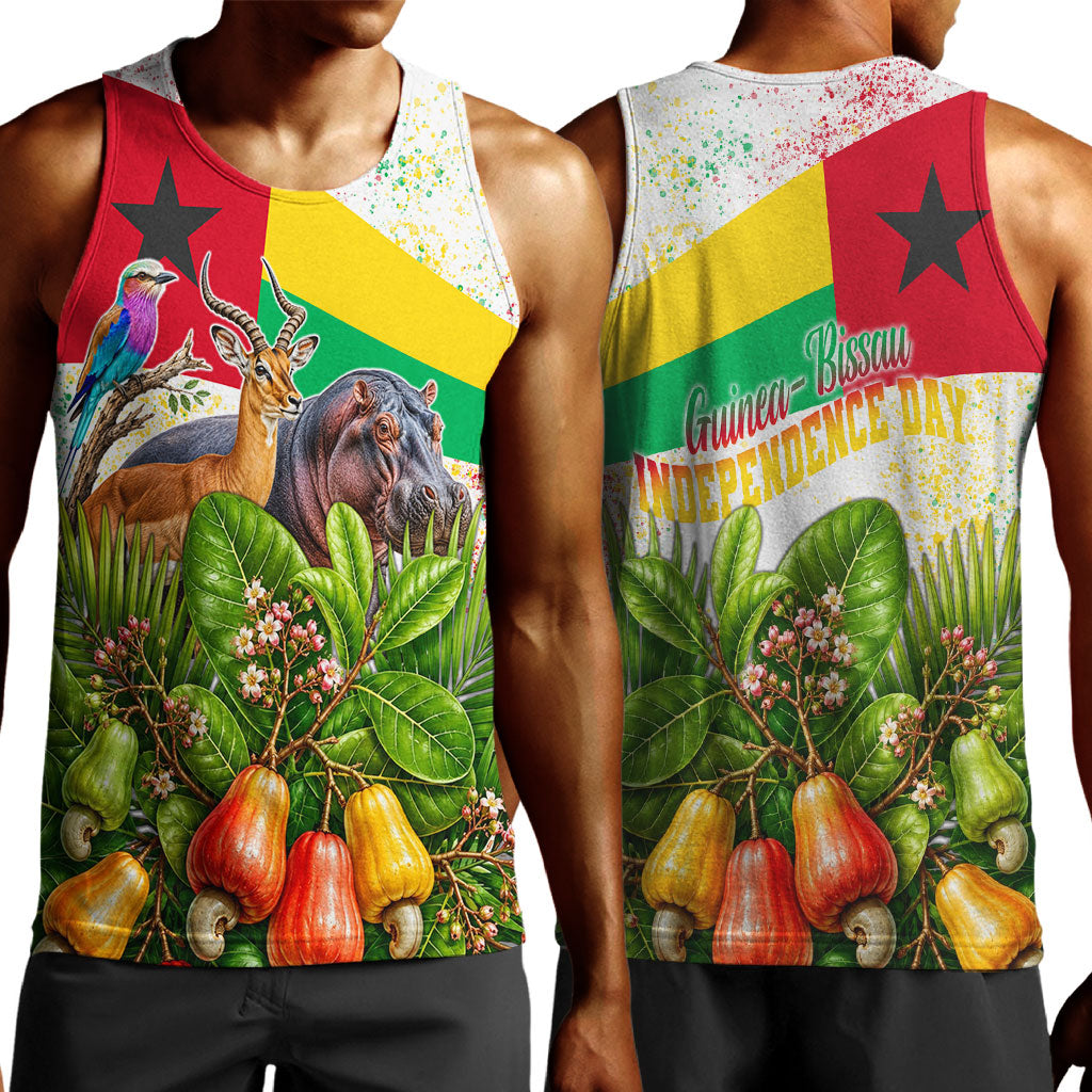 Guinea-Bissau Independence Day Men Tank Top African Wildlife Cashew Harvest National Flag