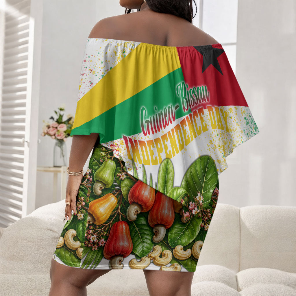 Guinea-Bissau Independence Day Off Shoulder Short Dress African Wildlife Cashew Harvest National Flag