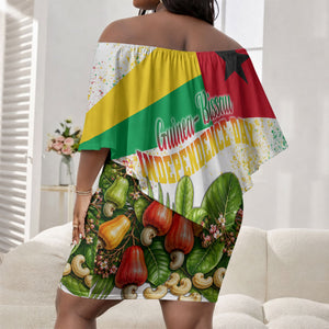 Guinea-Bissau Independence Day Off Shoulder Short Dress African Wildlife Cashew Harvest National Flag