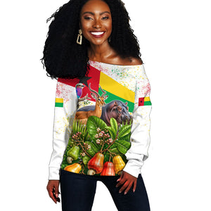 Guinea-Bissau Independence Day Off Shoulder Sweater African Wildlife Cashew Harvest National Flag