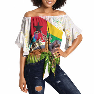 Guinea-Bissau Independence Day Off Shoulder Wrap Waist Top African Wildlife Cashew Harvest National Flag