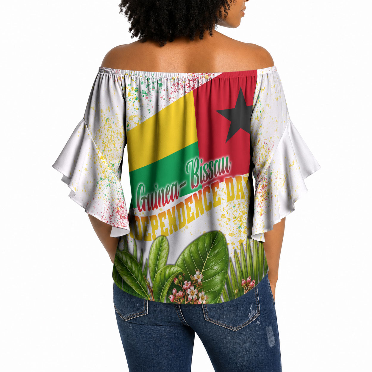 Guinea-Bissau Independence Day Off Shoulder Wrap Waist Top African Wildlife Cashew Harvest National Flag