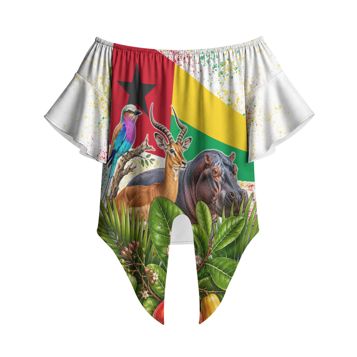 Guinea-Bissau Independence Day Off Shoulder Wrap Waist Top African Wildlife Cashew Harvest National Flag
