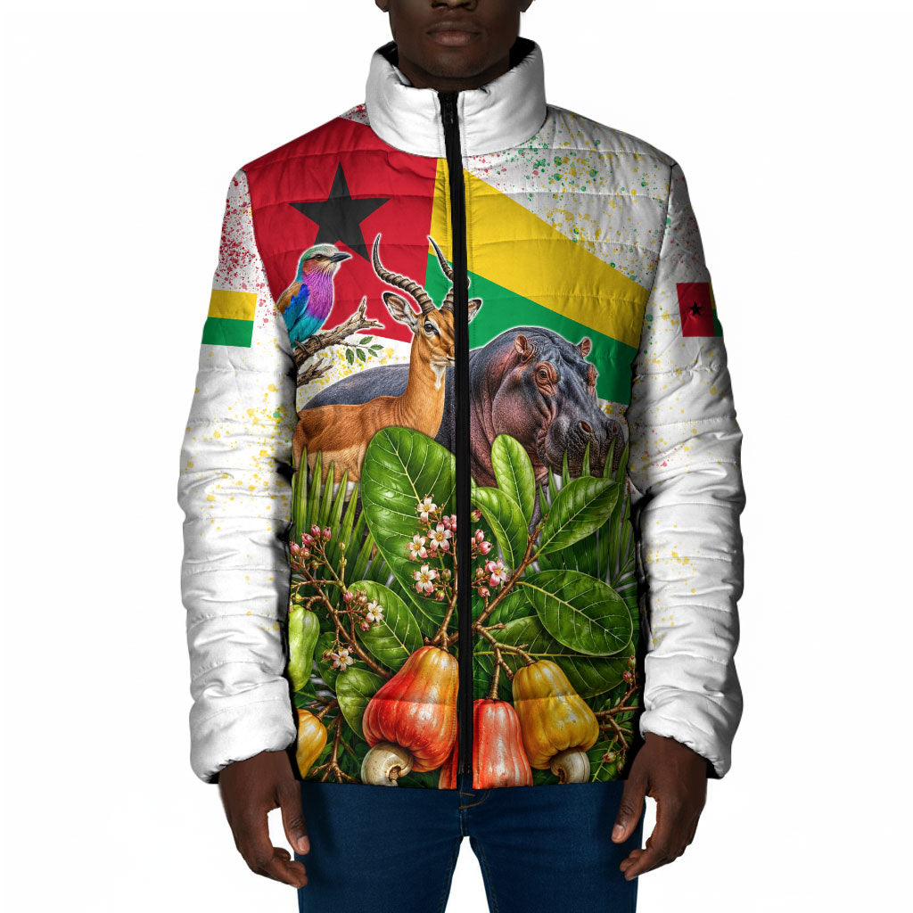 Guinea-Bissau Independence Day Padded Jacket African Wildlife Cashew Harvest National Flag