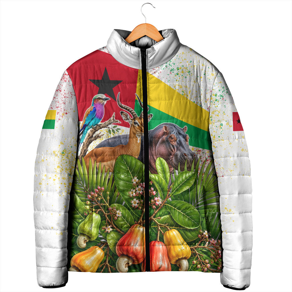Guinea-Bissau Independence Day Padded Jacket African Wildlife Cashew Harvest National Flag