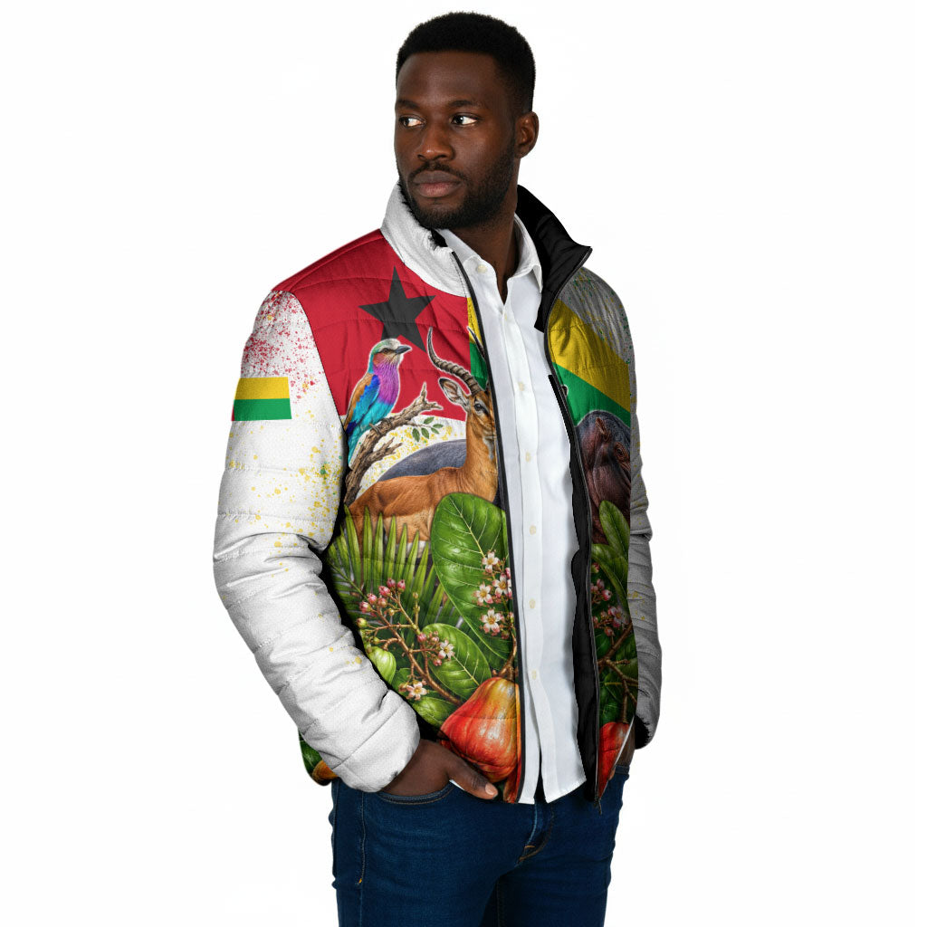 Guinea-Bissau Independence Day Padded Jacket African Wildlife Cashew Harvest National Flag