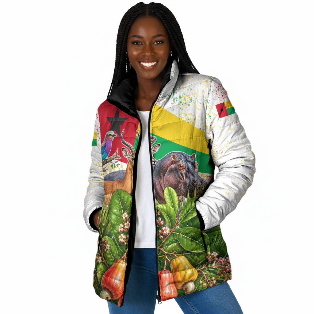 Guinea-Bissau Independence Day Padded Jacket African Wildlife Cashew Harvest National Flag