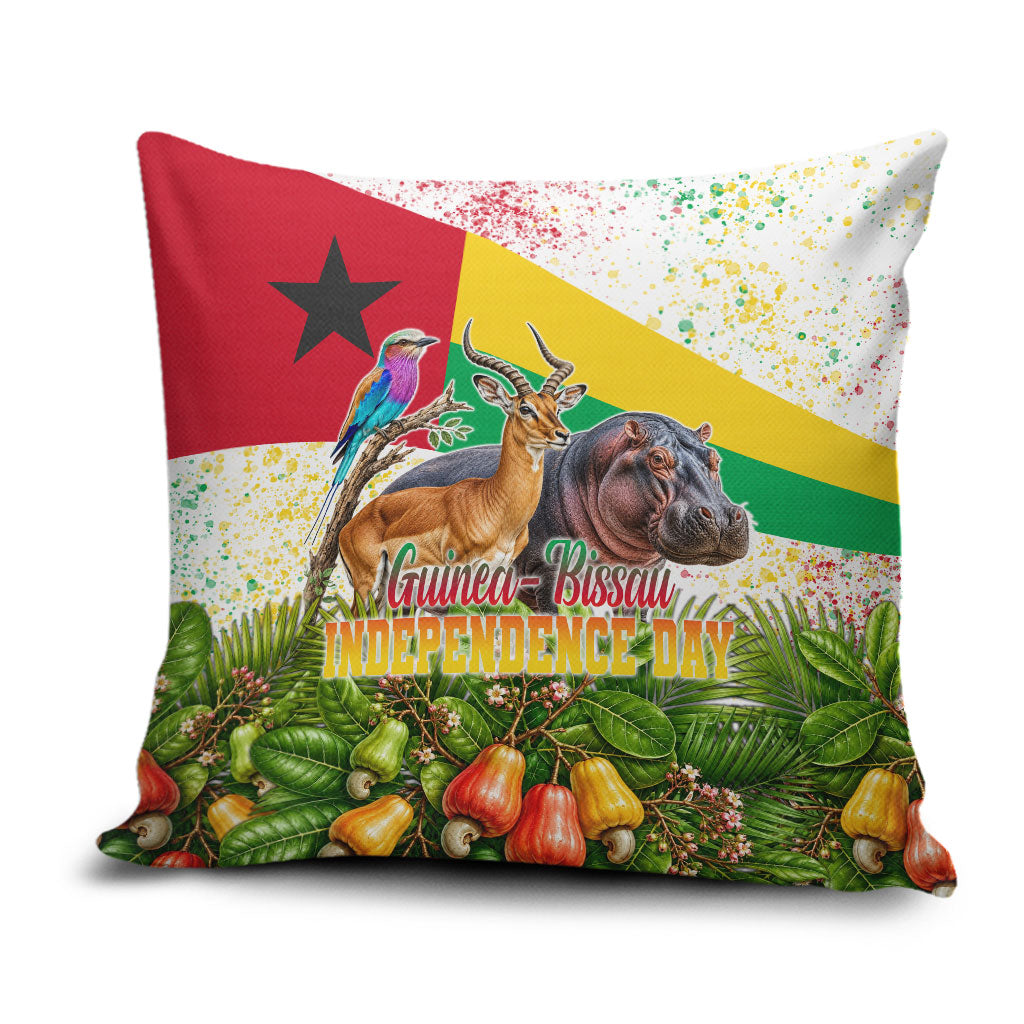 Guinea-Bissau Independence Day Pillow Cover African Wildlife Cashew Harvest National Flag