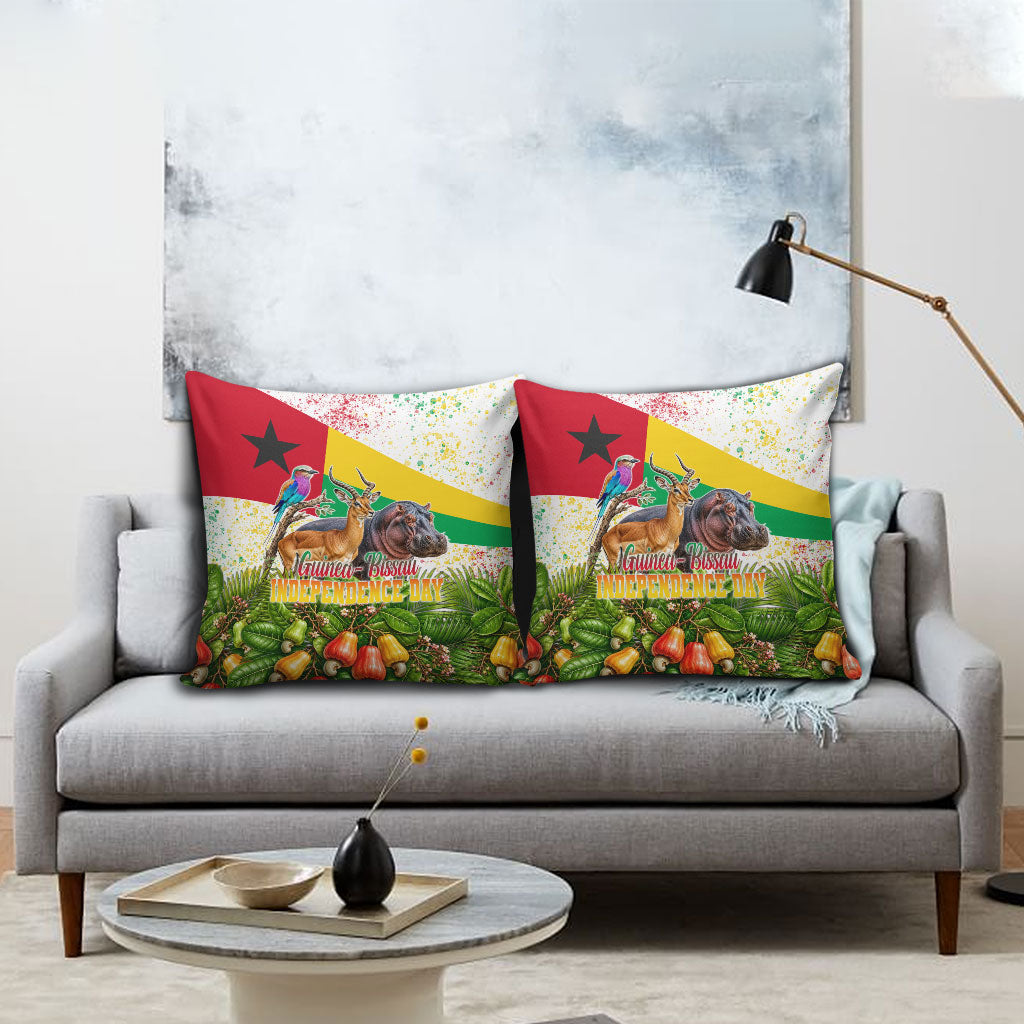 Guinea-Bissau Independence Day Pillow Cover African Wildlife Cashew Harvest National Flag
