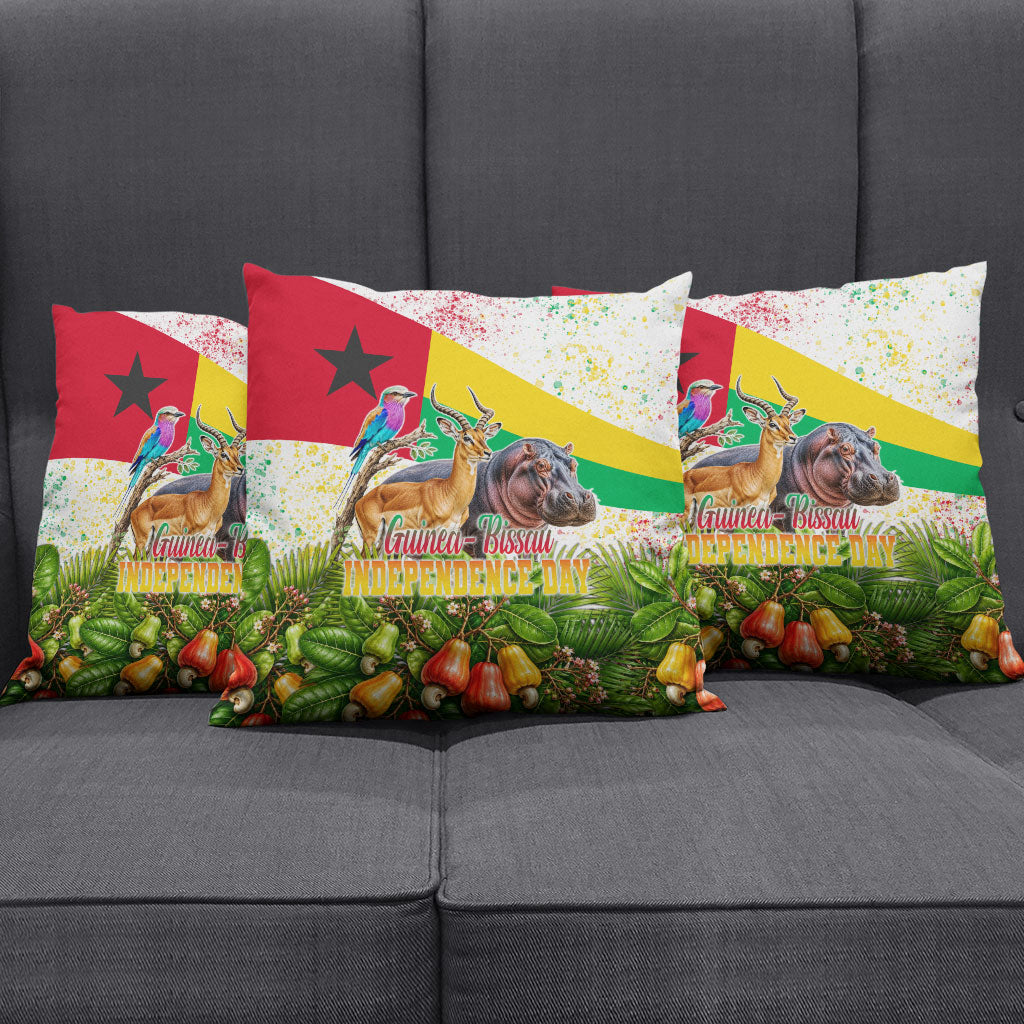 Guinea-Bissau Independence Day Pillow Cover African Wildlife Cashew Harvest National Flag