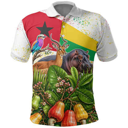Guinea-Bissau Independence Day Polo Shirt African Wildlife Cashew Harvest National Flag