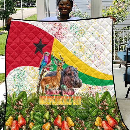Guinea-Bissau Independence Day Quilt African Wildlife Cashew Harvest National Flag
