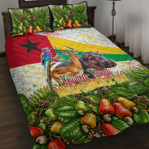 Guinea-Bissau Independence Day Quilt Bed Set African Wildlife Cashew Harvest National Flag