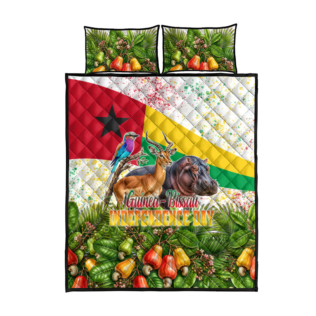 Guinea-Bissau Independence Day Quilt Bed Set African Wildlife Cashew Harvest National Flag