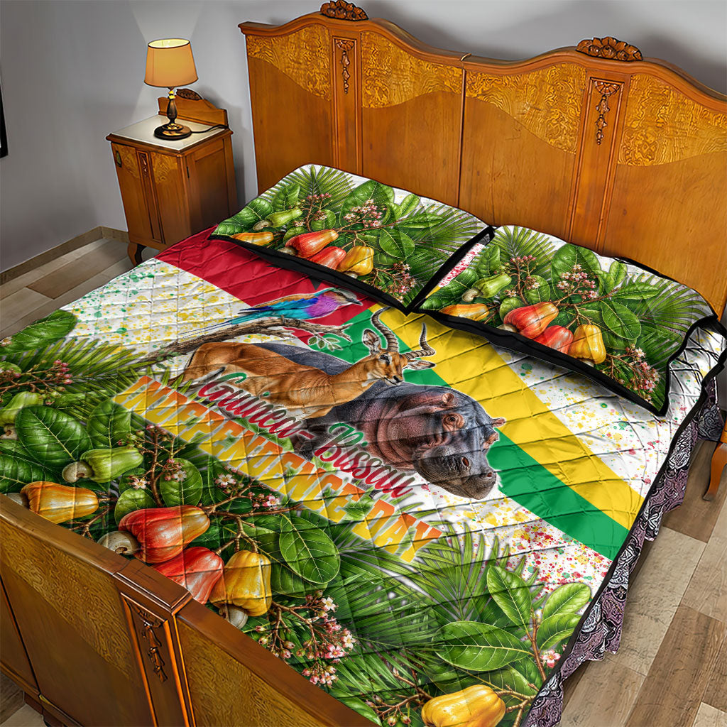 Guinea-Bissau Independence Day Quilt Bed Set African Wildlife Cashew Harvest National Flag
