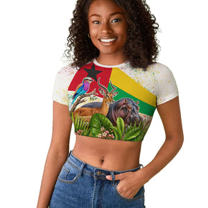 Guinea-Bissau Independence Day Raglan Cropped T shirt African Wildlife Cashew Harvest National Flag