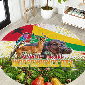 Guinea-Bissau Independence Day Round Carpet African Wildlife Cashew Harvest National Flag