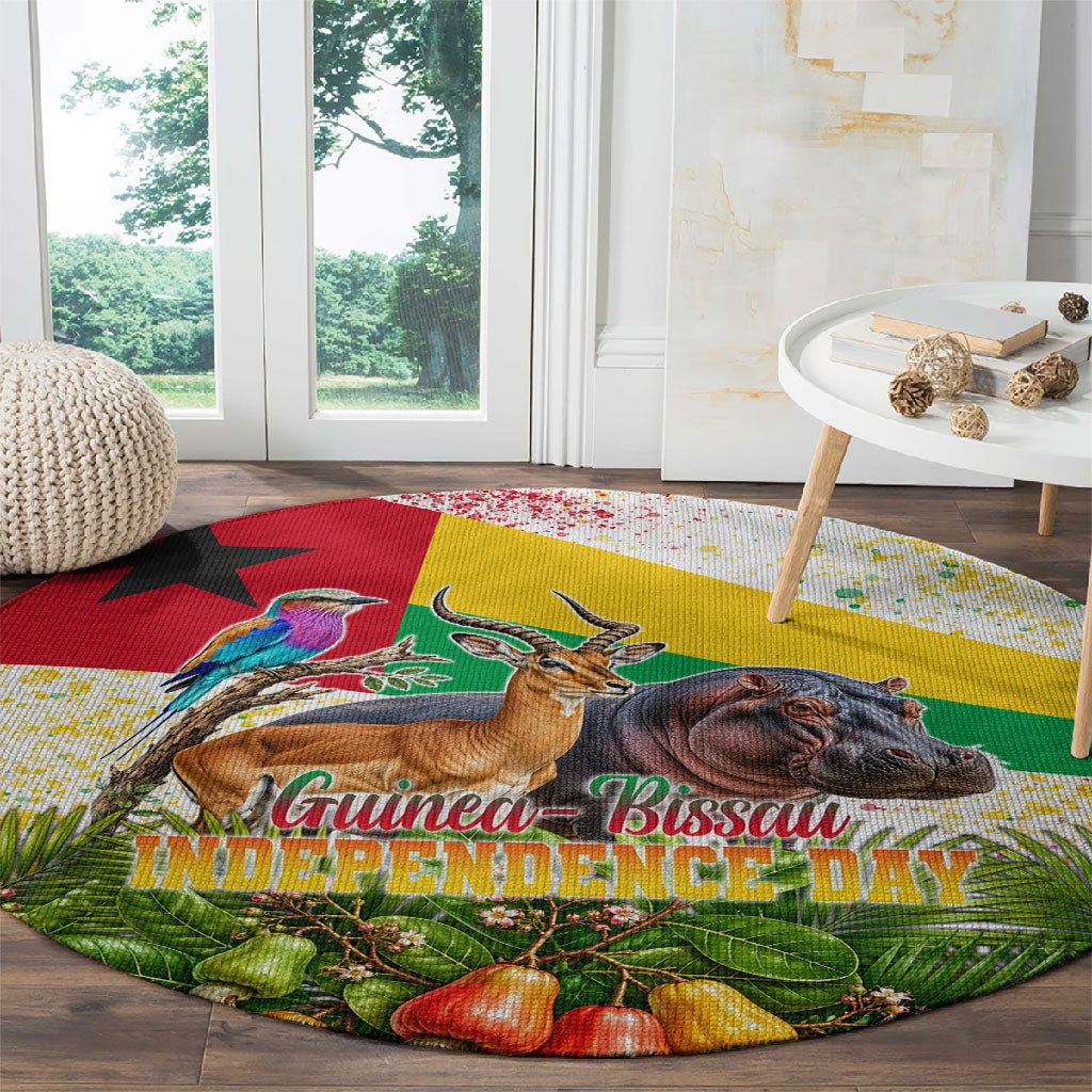 Guinea-Bissau Independence Day Round Carpet African Wildlife Cashew Harvest National Flag