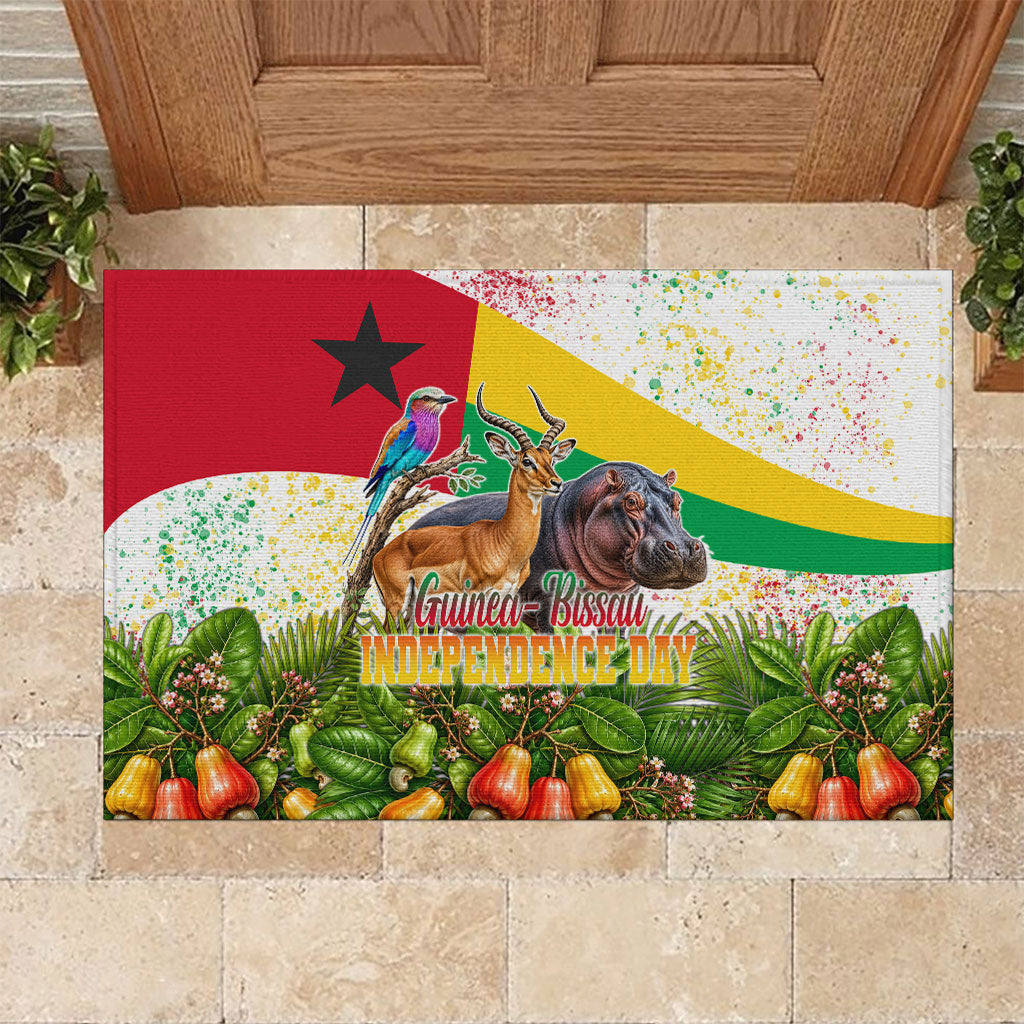 Guinea-Bissau Independence Day Rubber Doormat African Wildlife Cashew Harvest National Flag