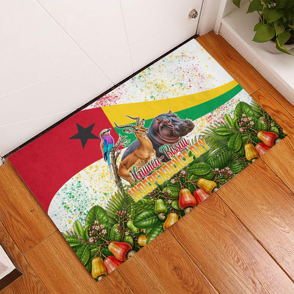 Guinea-Bissau Independence Day Rubber Doormat African Wildlife Cashew Harvest National Flag