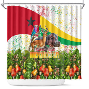 Guinea-Bissau Independence Day Shower Curtain African Wildlife Cashew Harvest National Flag
