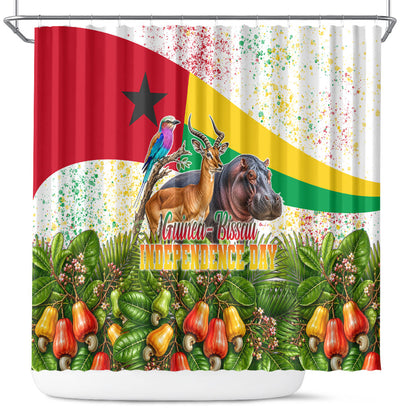Guinea-Bissau Independence Day Shower Curtain African Wildlife Cashew Harvest National Flag