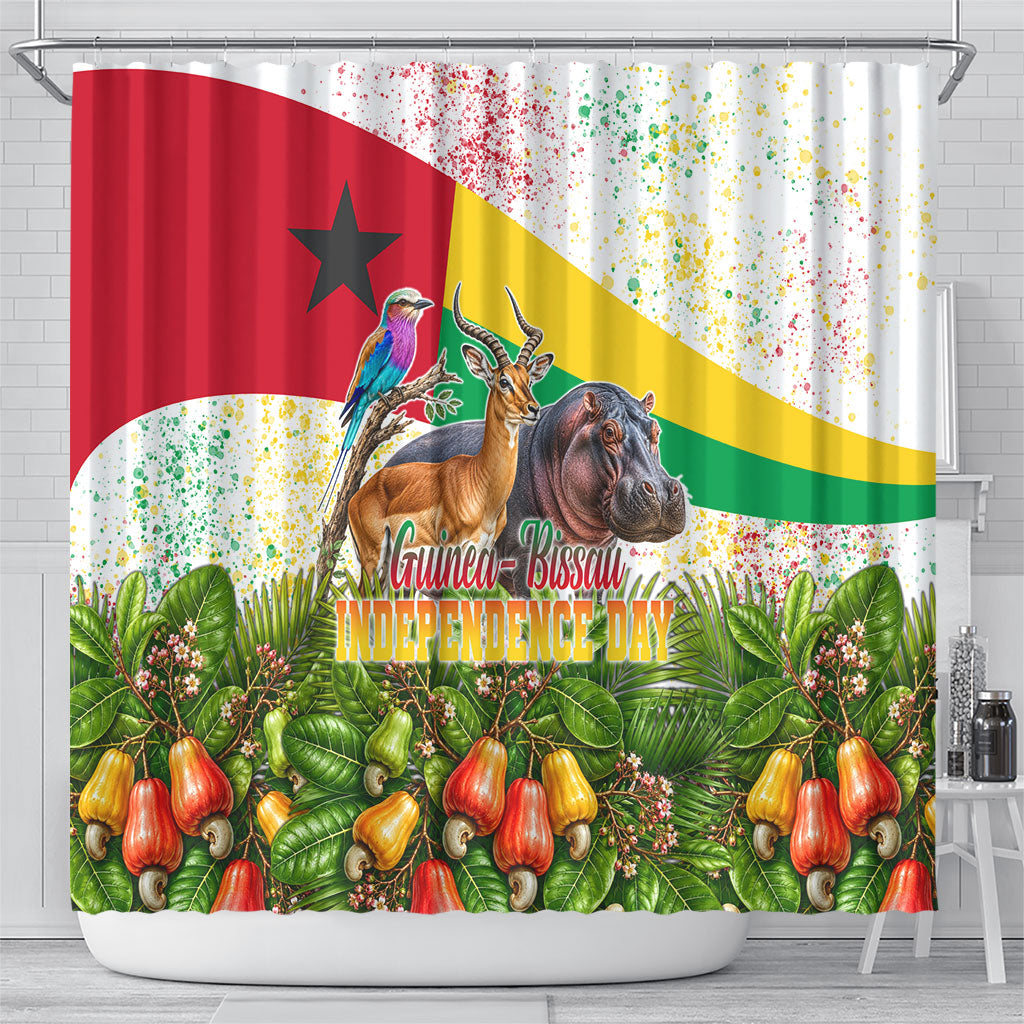 Guinea-Bissau Independence Day Shower Curtain African Wildlife Cashew Harvest National Flag