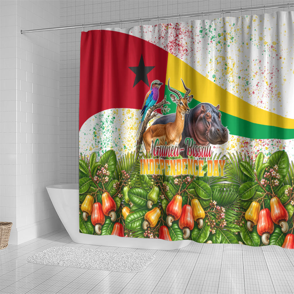 Guinea-Bissau Independence Day Shower Curtain African Wildlife Cashew Harvest National Flag