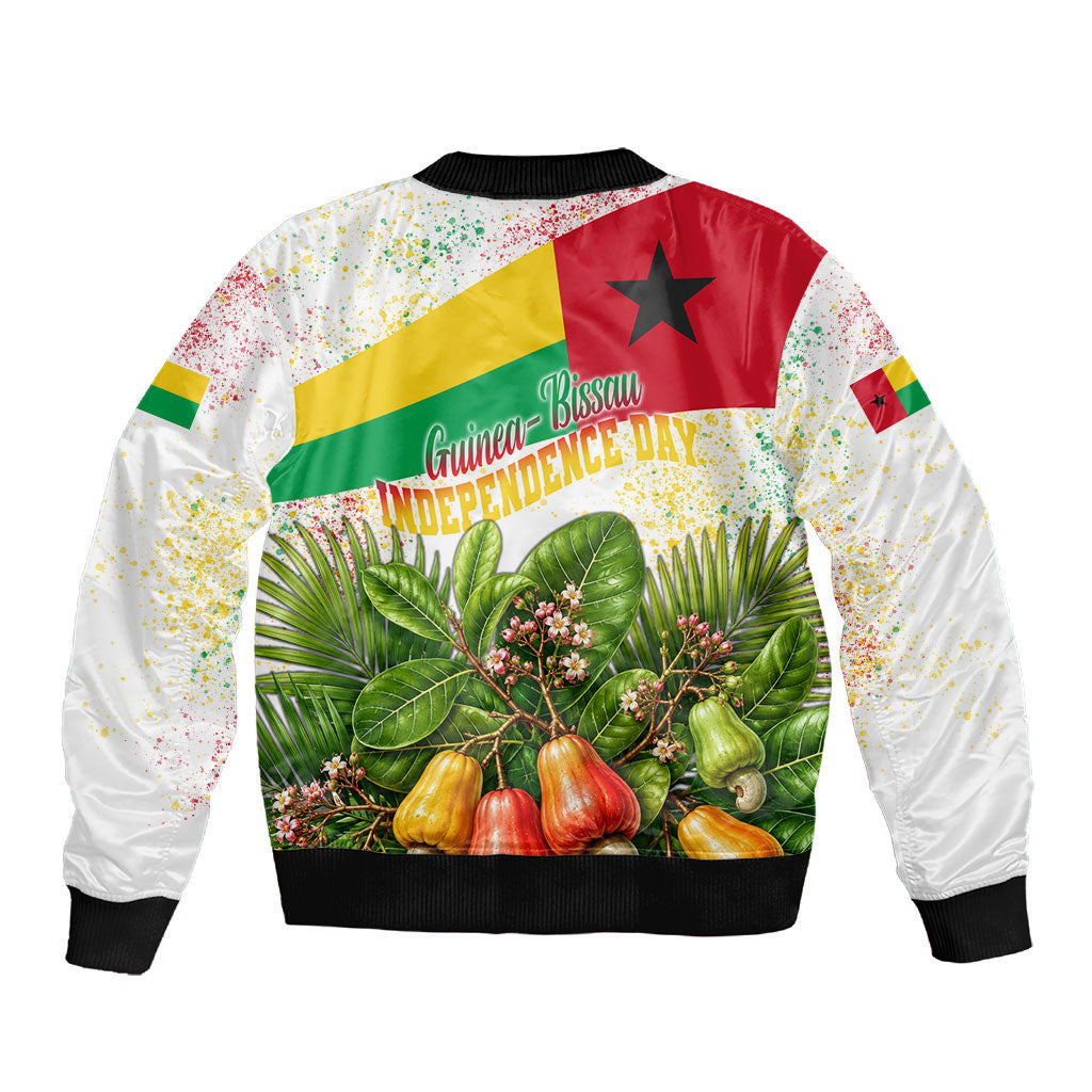 Guinea-Bissau Independence Day Sleeve Zip Bomber Jacket African Wildlife Cashew Harvest National Flag