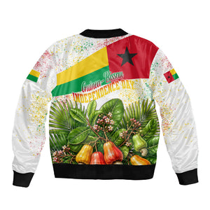 Guinea-Bissau Independence Day Sleeve Zip Bomber Jacket African Wildlife Cashew Harvest National Flag