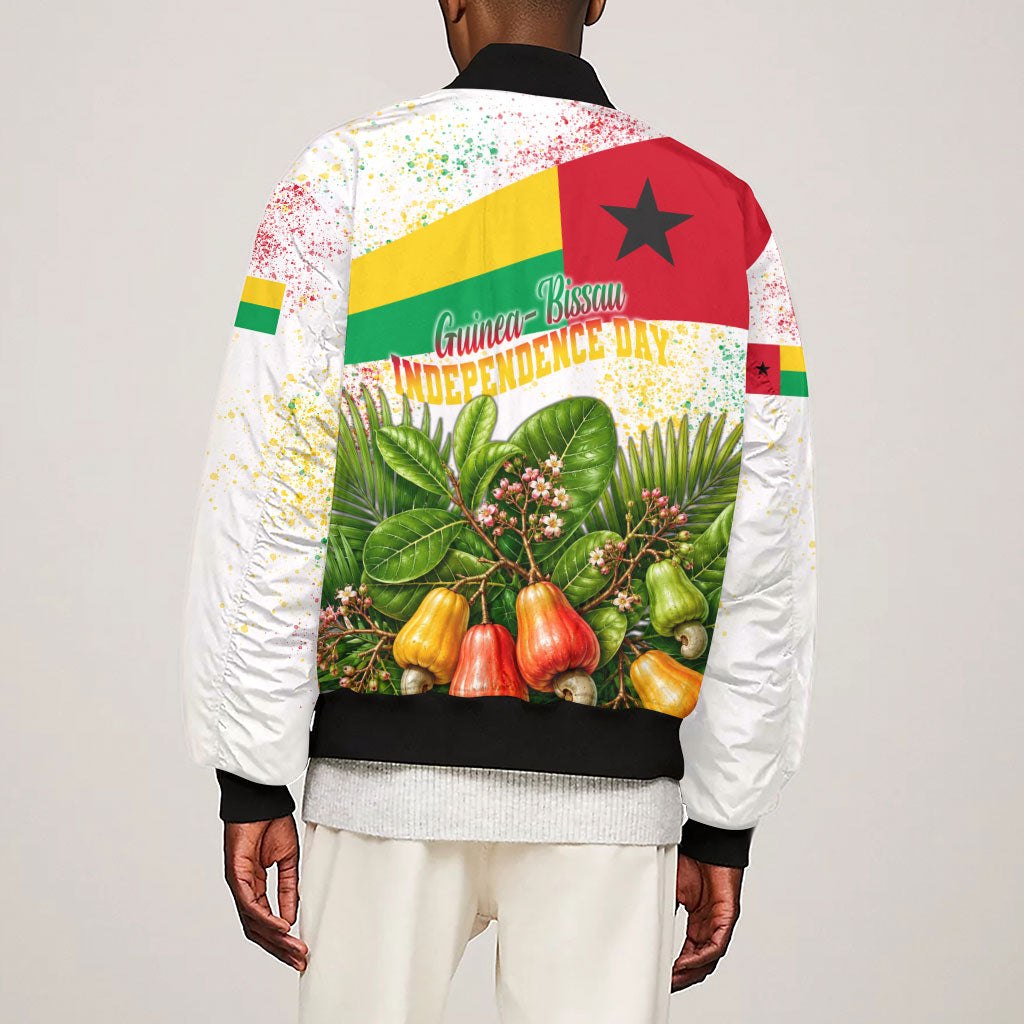 Guinea-Bissau Independence Day Sleeve Zip Bomber Jacket African Wildlife Cashew Harvest National Flag