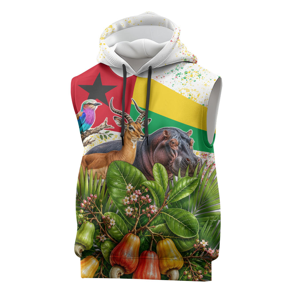 Guinea-Bissau Independence Day Sleeveless Hoodie African Wildlife Cashew Harvest National Flag
