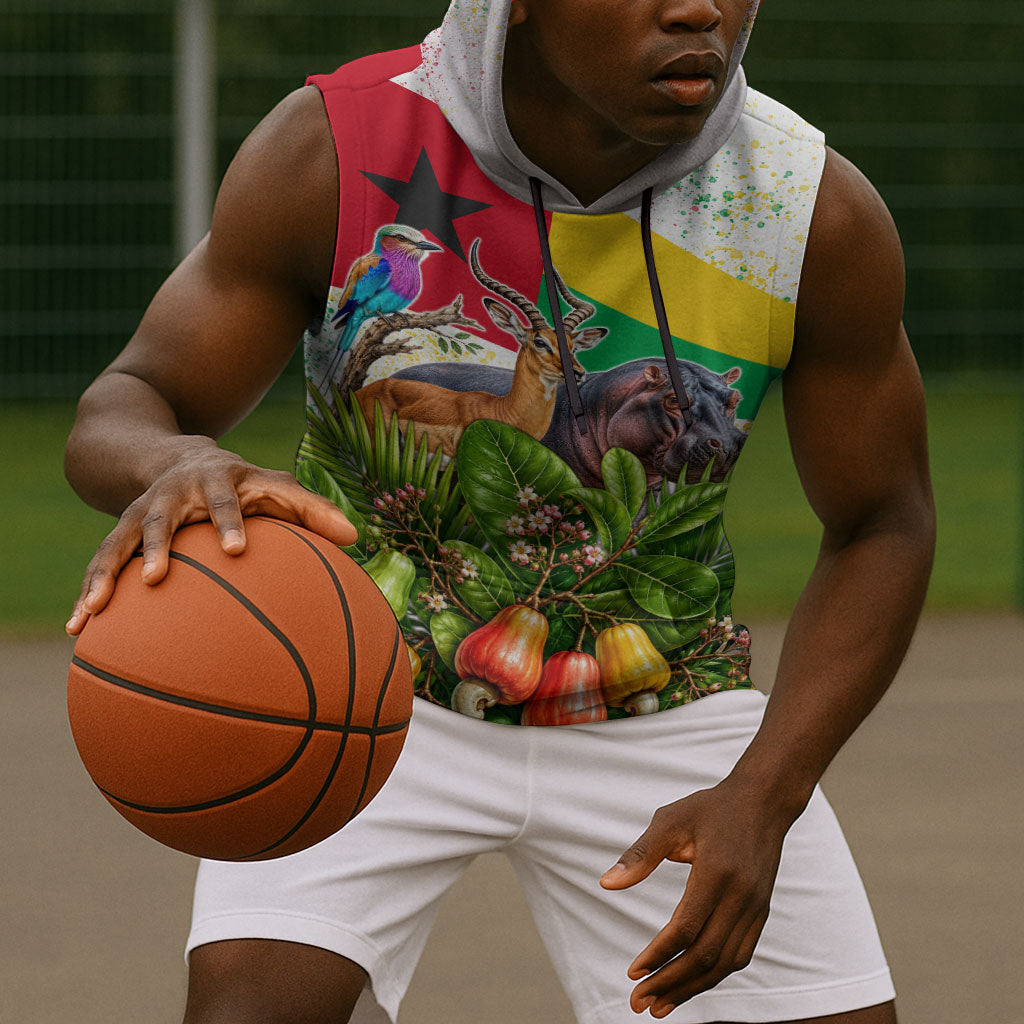 Guinea-Bissau Independence Day Sleeveless Hoodie African Wildlife Cashew Harvest National Flag
