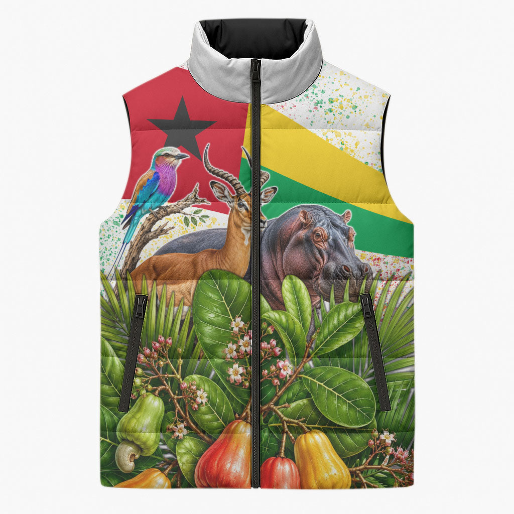 Guinea-Bissau Independence Day Sleeveless Puffer Jacket African Wildlife Cashew Harvest National Flag