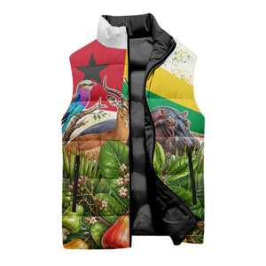 Guinea-Bissau Independence Day Sleeveless Puffer Jacket African Wildlife Cashew Harvest National Flag