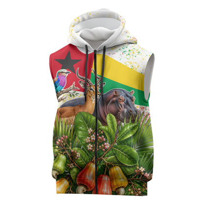 Guinea-Bissau Independence Day Sleeveless Zip Hoodie African Wildlife Cashew Harvest National Flag