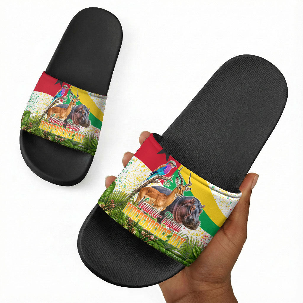 Guinea-Bissau Independence Day Slide Sandals African Wildlife Cashew Harvest National Flag