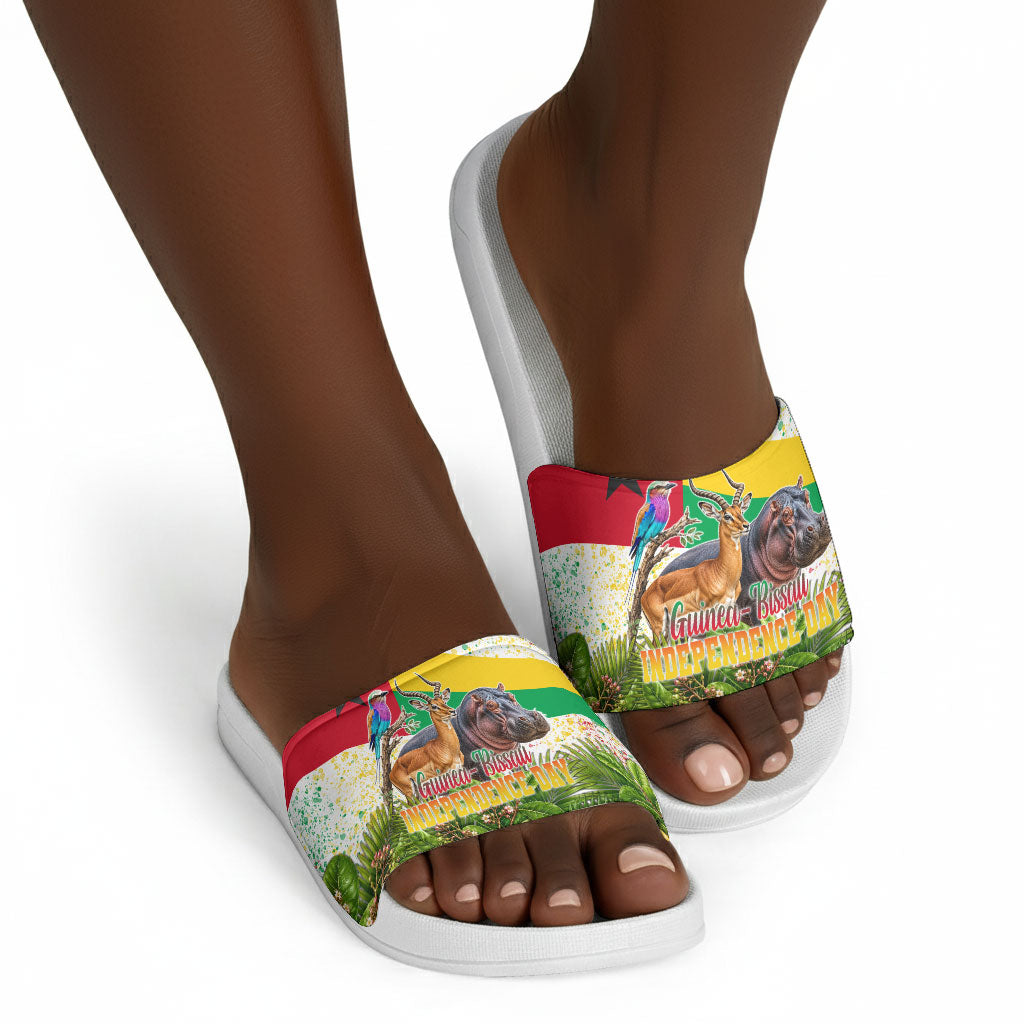 Guinea-Bissau Independence Day Slide Sandals African Wildlife Cashew Harvest National Flag