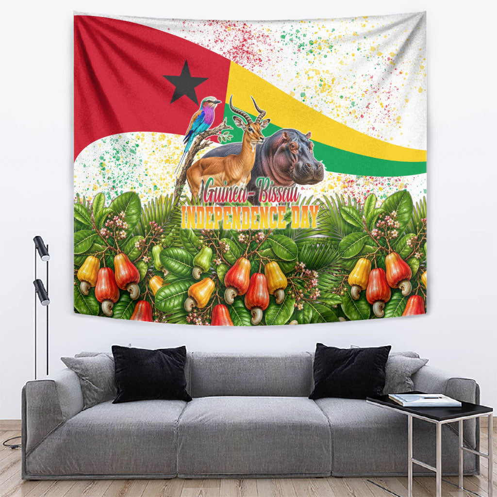 Guinea-Bissau Independence Day Tapestry African Wildlife Cashew Harvest National Flag