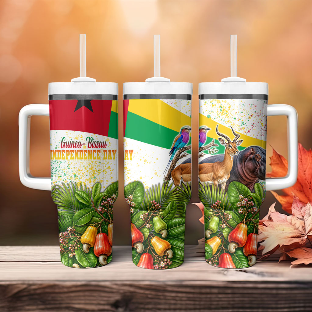 Guinea-Bissau Independence Day Tumbler With Handle African Wildlife Cashew Harvest National Flag