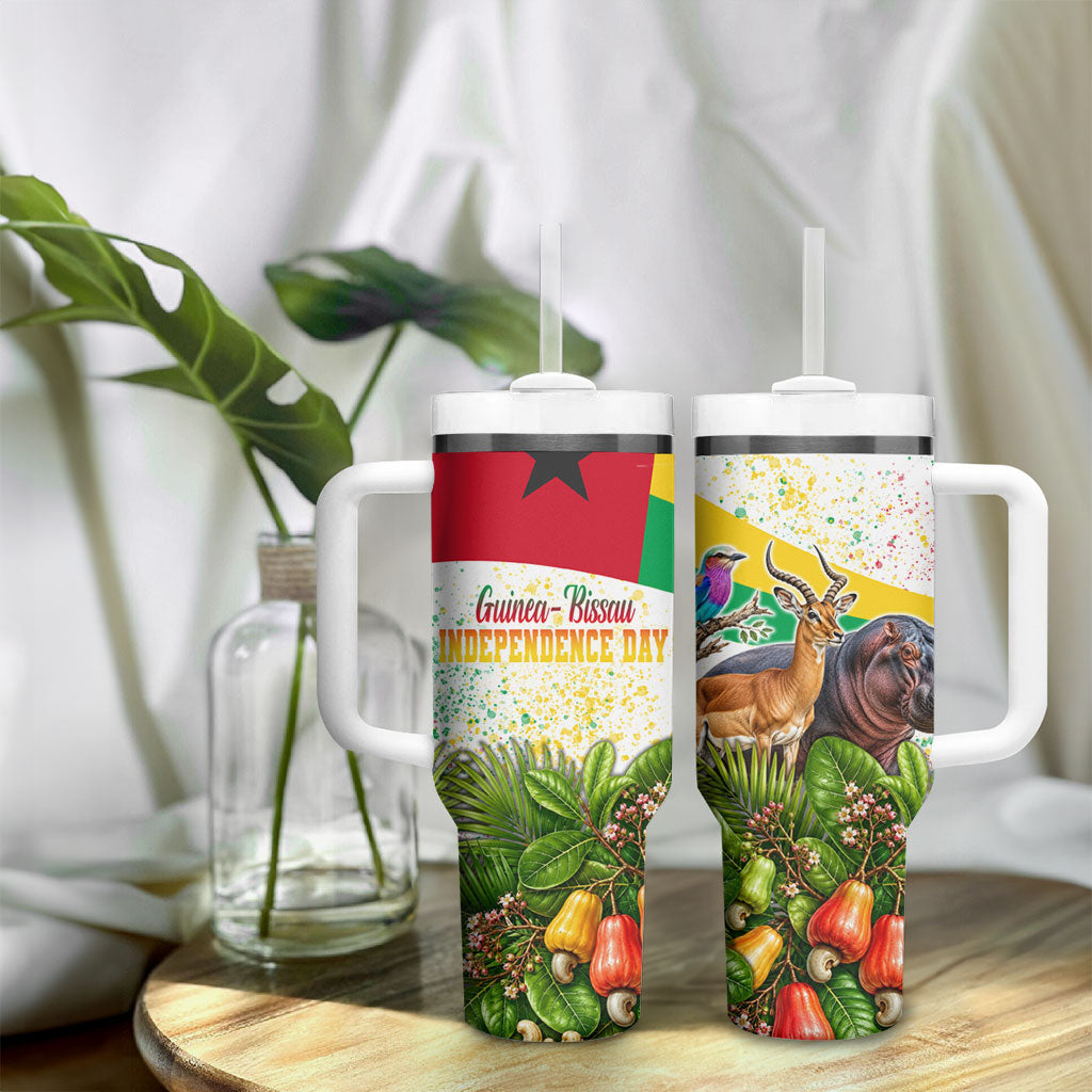 Guinea-Bissau Independence Day Tumbler With Handle African Wildlife Cashew Harvest National Flag