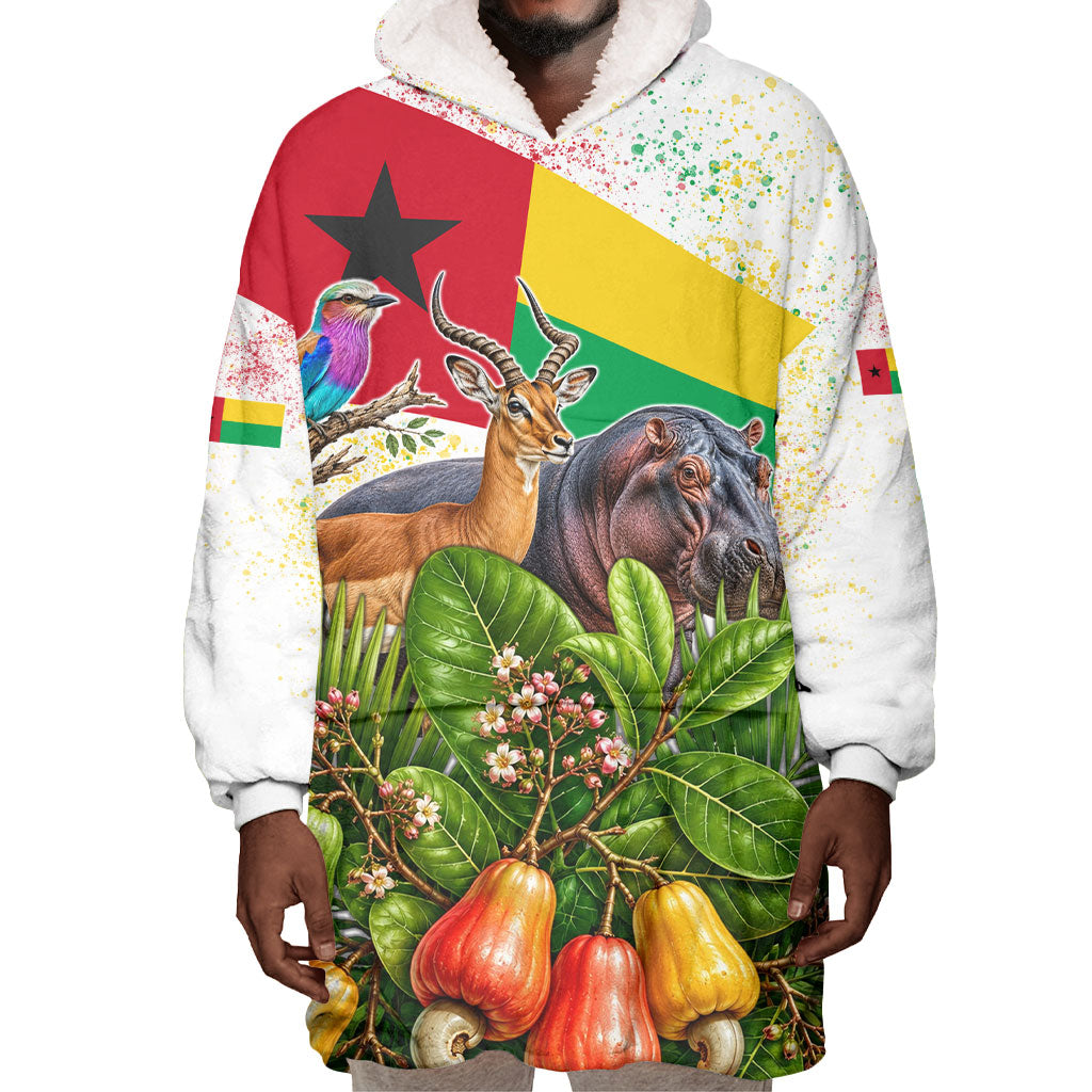 Guinea-Bissau Independence Day Wearable Blanket Hoodie African Wildlife Cashew Harvest National Flag